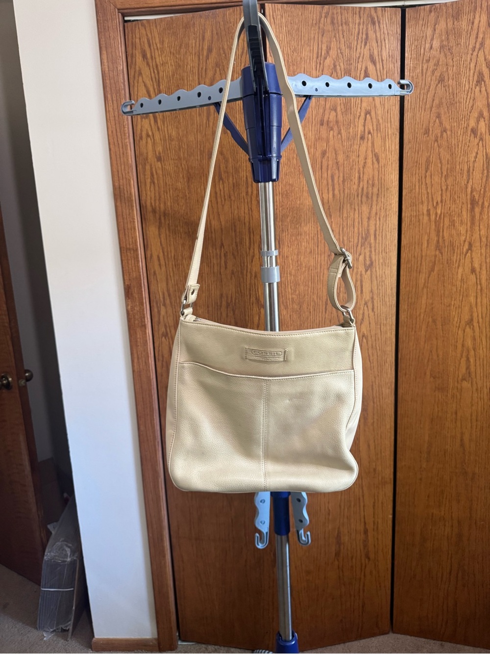 Fossil Pebbled Leather Shoulder Bag in Cream